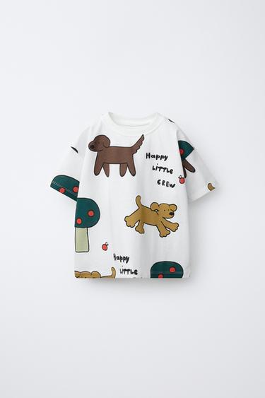 DOG PRINT T-SHIRT - Oyster-white by Zara