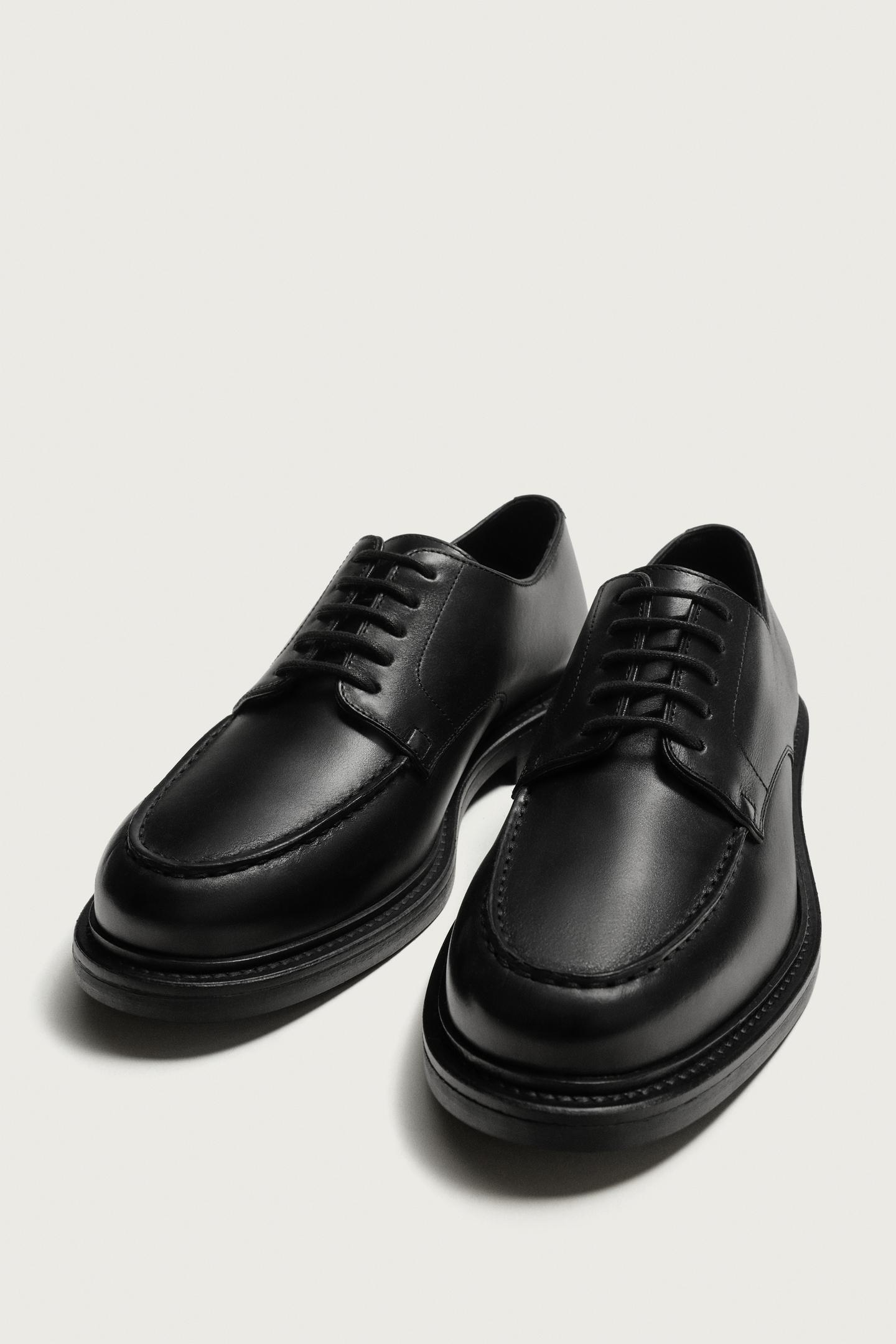Мужские туфли Zara Leather Dress Shoes, цвет: Чёрный — фото 5