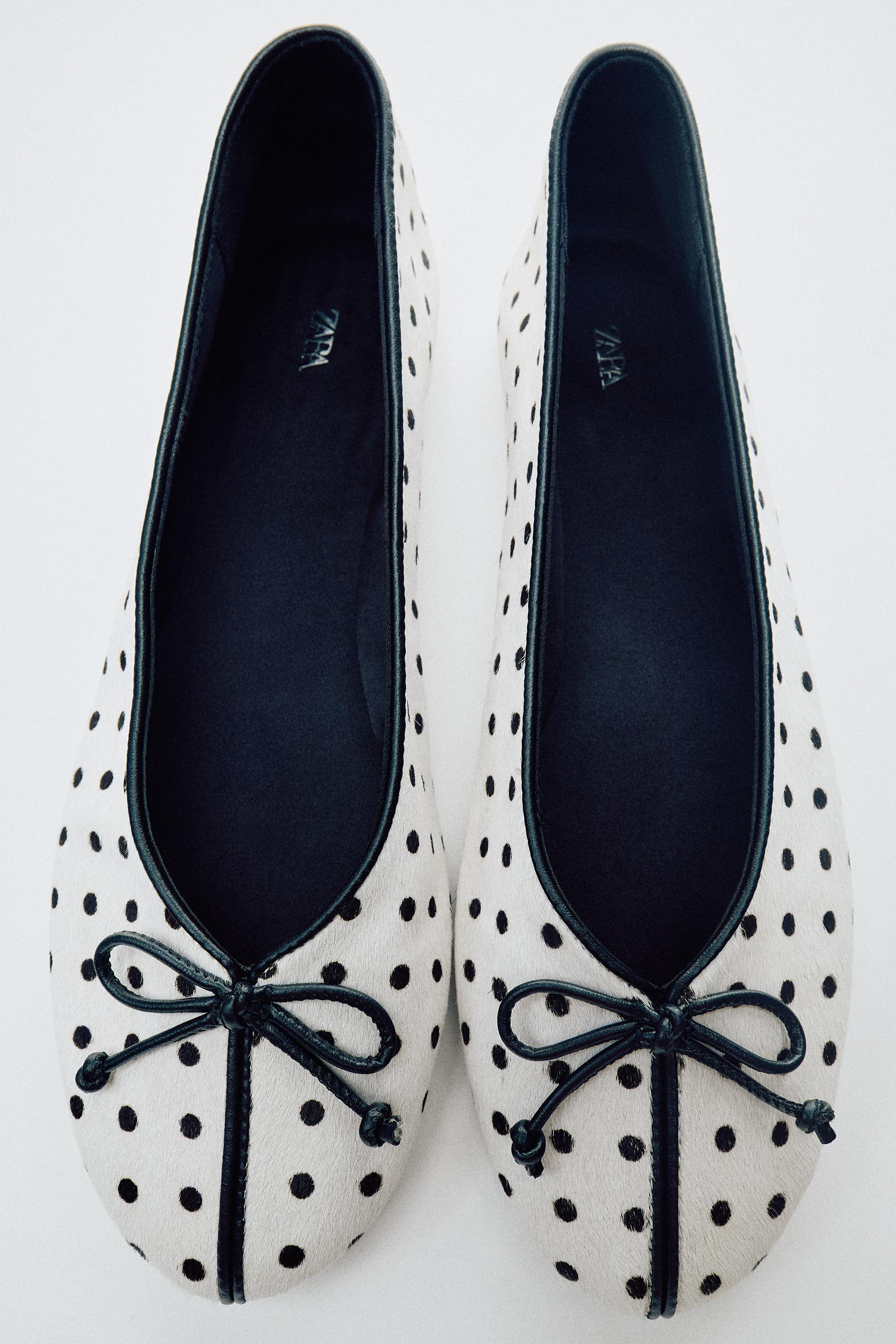 PRINTED LEATHER BALLET FLATS — white
