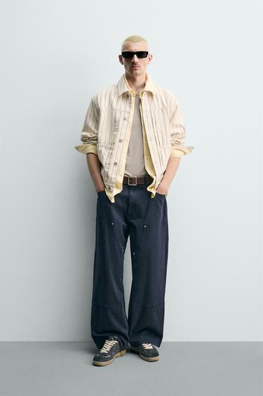 RELAXED FIT PINSTRIPE JACKET - Ecru by Zara