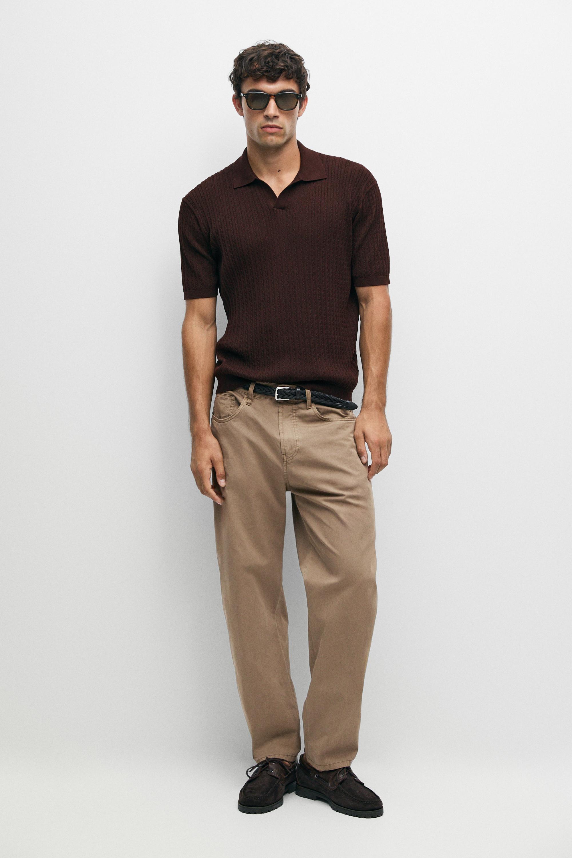 100% cotton cable-knit polo sweater