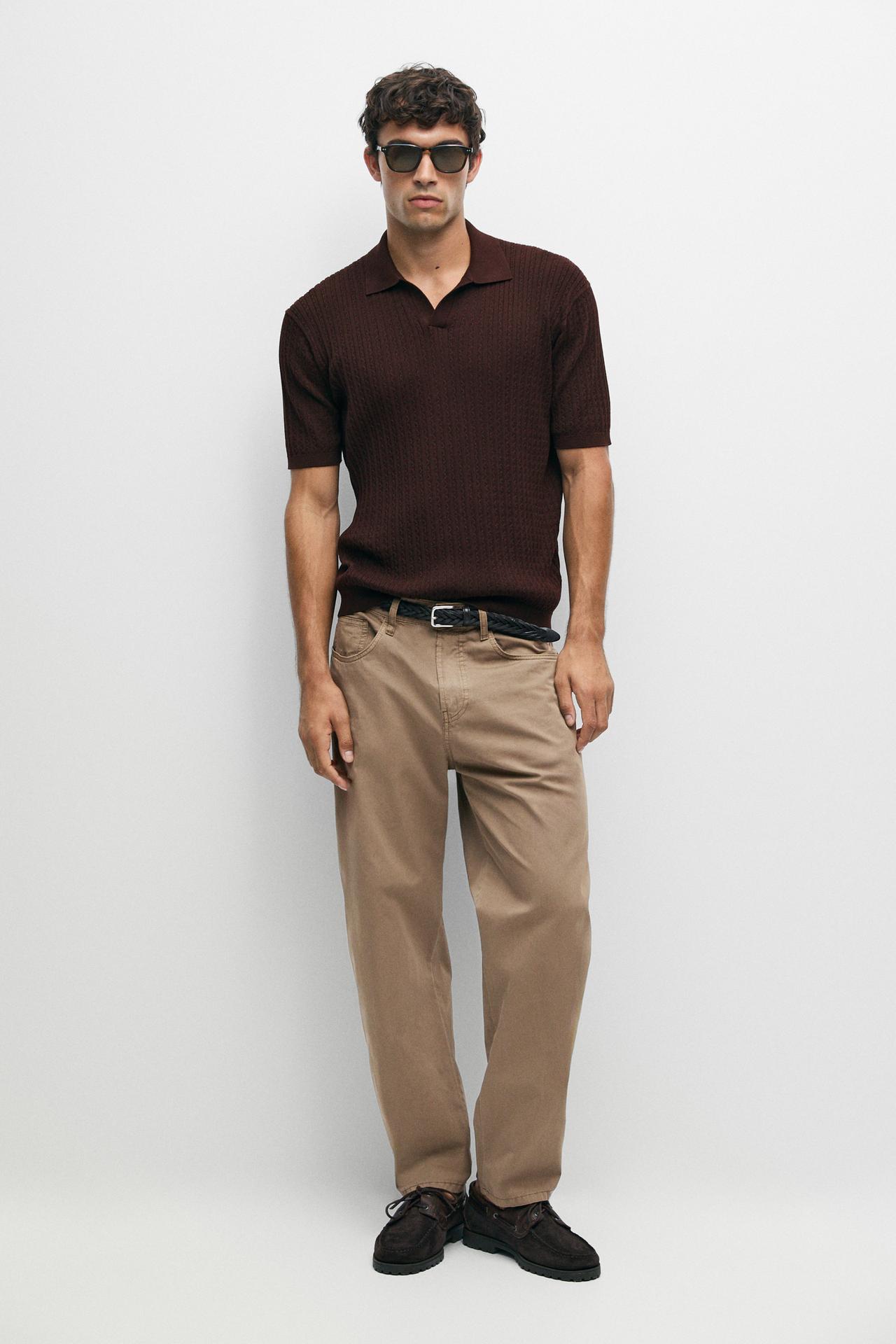 100% cotton cable-knit polo sweater — Burgundy