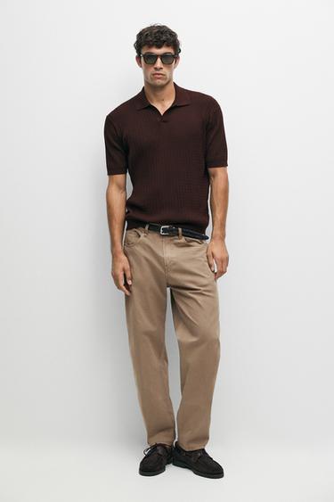 100% cotton cable-knit polo sweater — Burgundy 1