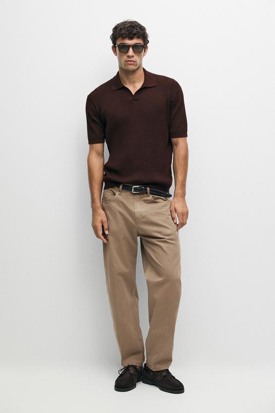 Zara 100% cotton cable-knit polo sweater - Burgundy - Image 0