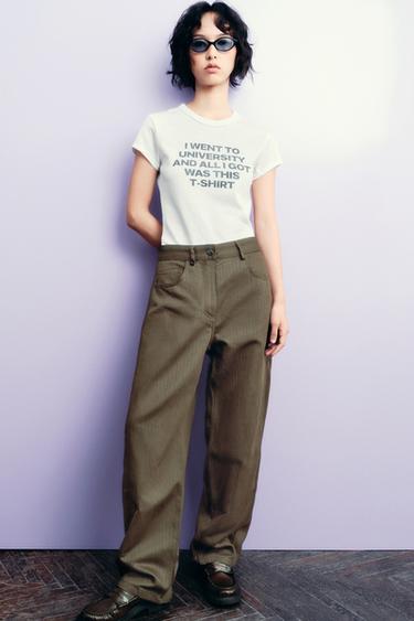 ZW COLLECTION HERRINGBONE WIDE-LEG TROUSERS - Dark brown by Zara - Image 0