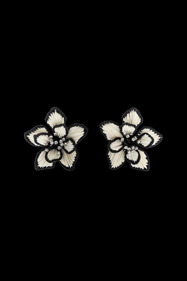 OHRRINGE BLUME BAST KONTRAST - Cremefarben / Schwarz von Zara