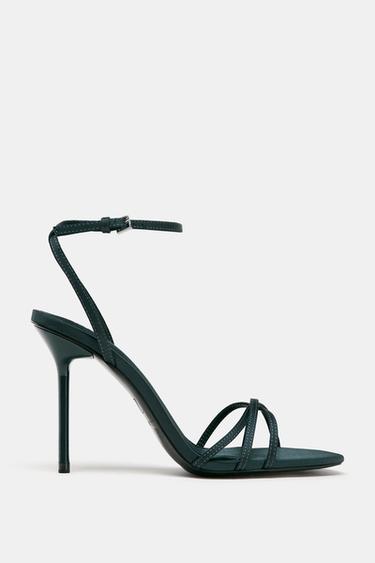 SANDALES À TALONS ET BRIDES EFFET SATINÉ - Bleu vif de Zara