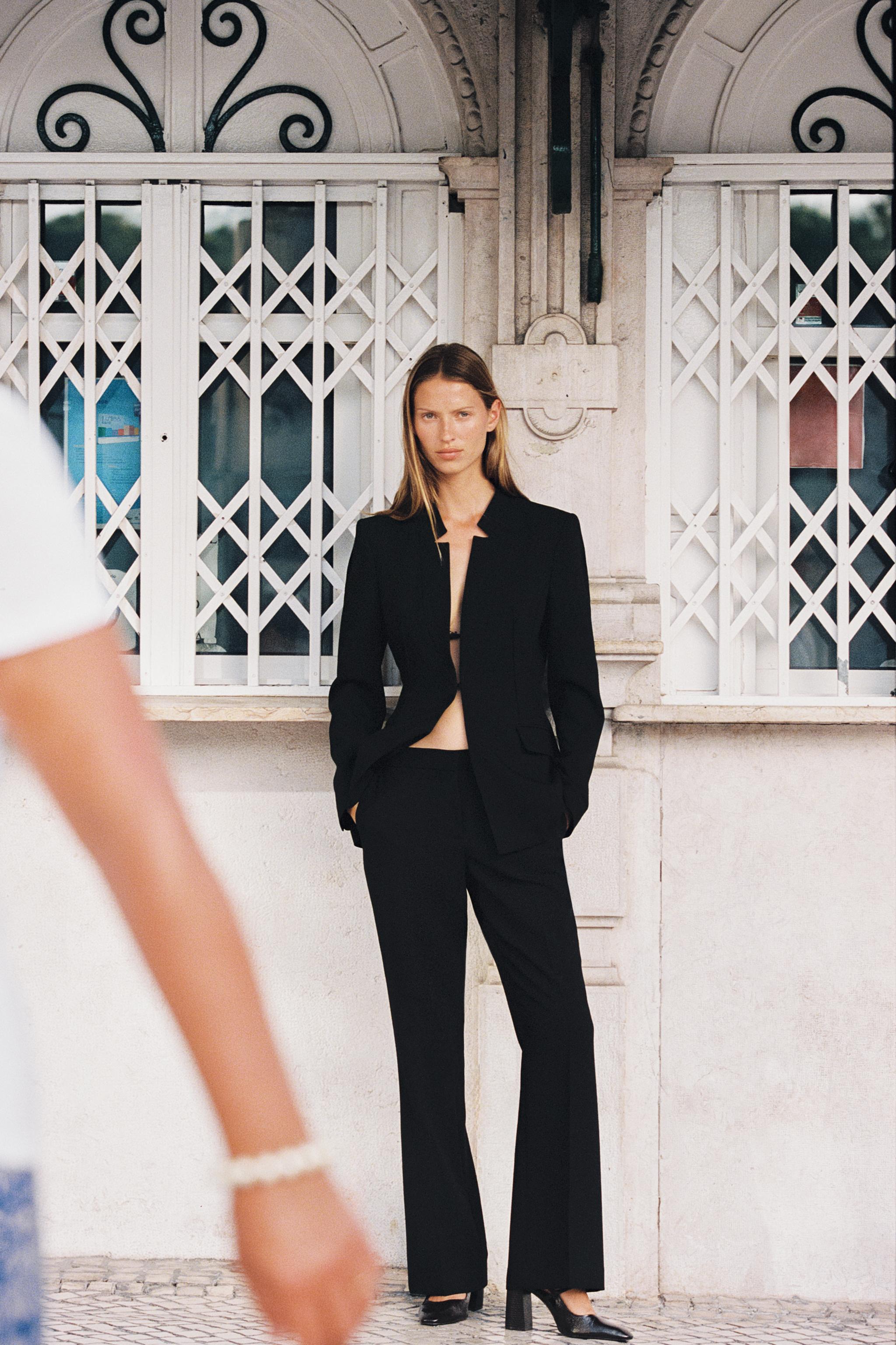 ZARA WOMAN ザラ セットアップパンツスーツ センターベント グレー ZARA ストレート ブレザー グレー XS オーバーサイズ