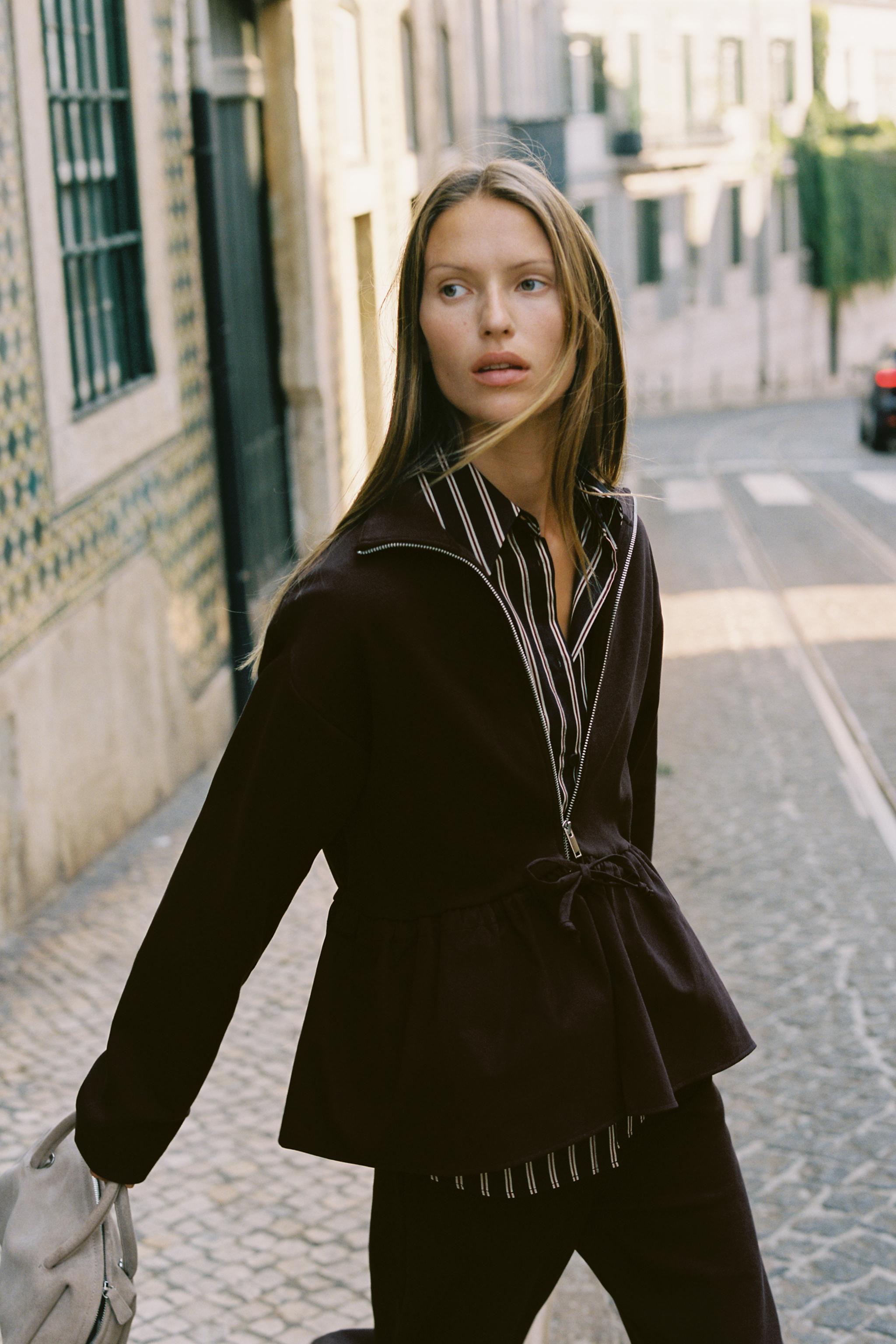 CONTRASTING PEPLUM BOMBER JACKET