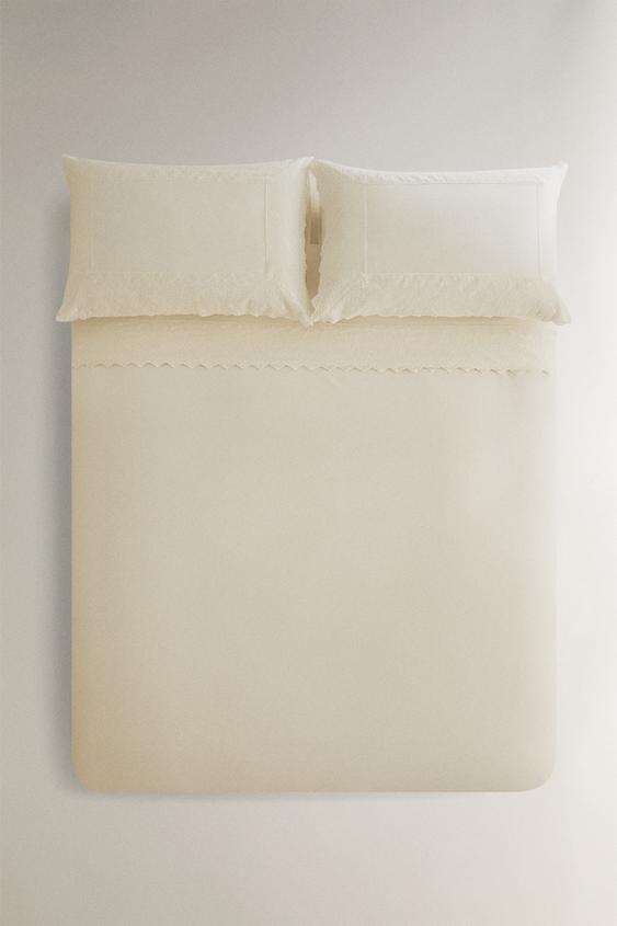 EMBROIDERED PERCALE DUVET COVER (200 THREAD COUNT) - Ecru by Zara - Image 0