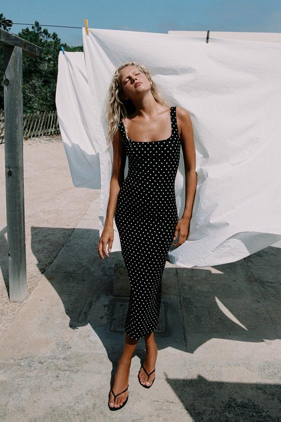 TEXTURED DOT MIDI DRESS - Black / White by Zara - Image 0