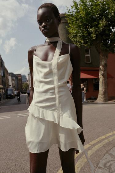 SHINY RUFFLE TRIM MINI DRESS - Ecru by Zara - Image 2
