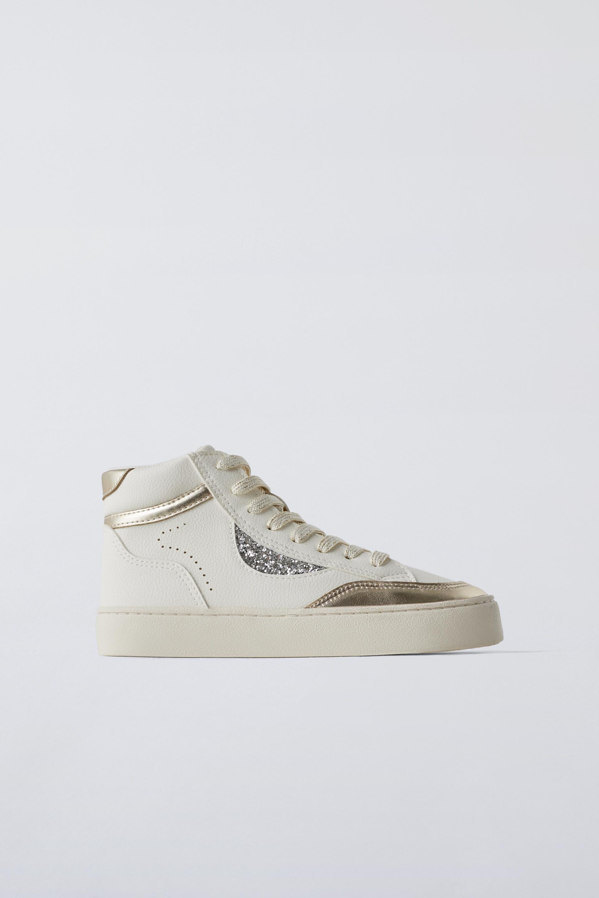 METALLIC HIGH-TOP SNEAKERS - White | ZARA United States