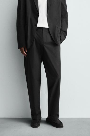 Zara POPLIN SUIT PANTS - Charcoal