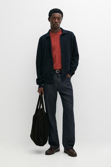 Zara 100% cotton polo collar knit cardigan - Navy blue - Image 0