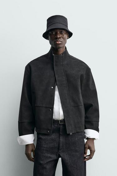 سترة جلد صناعي بنسيج - أسود by Zara