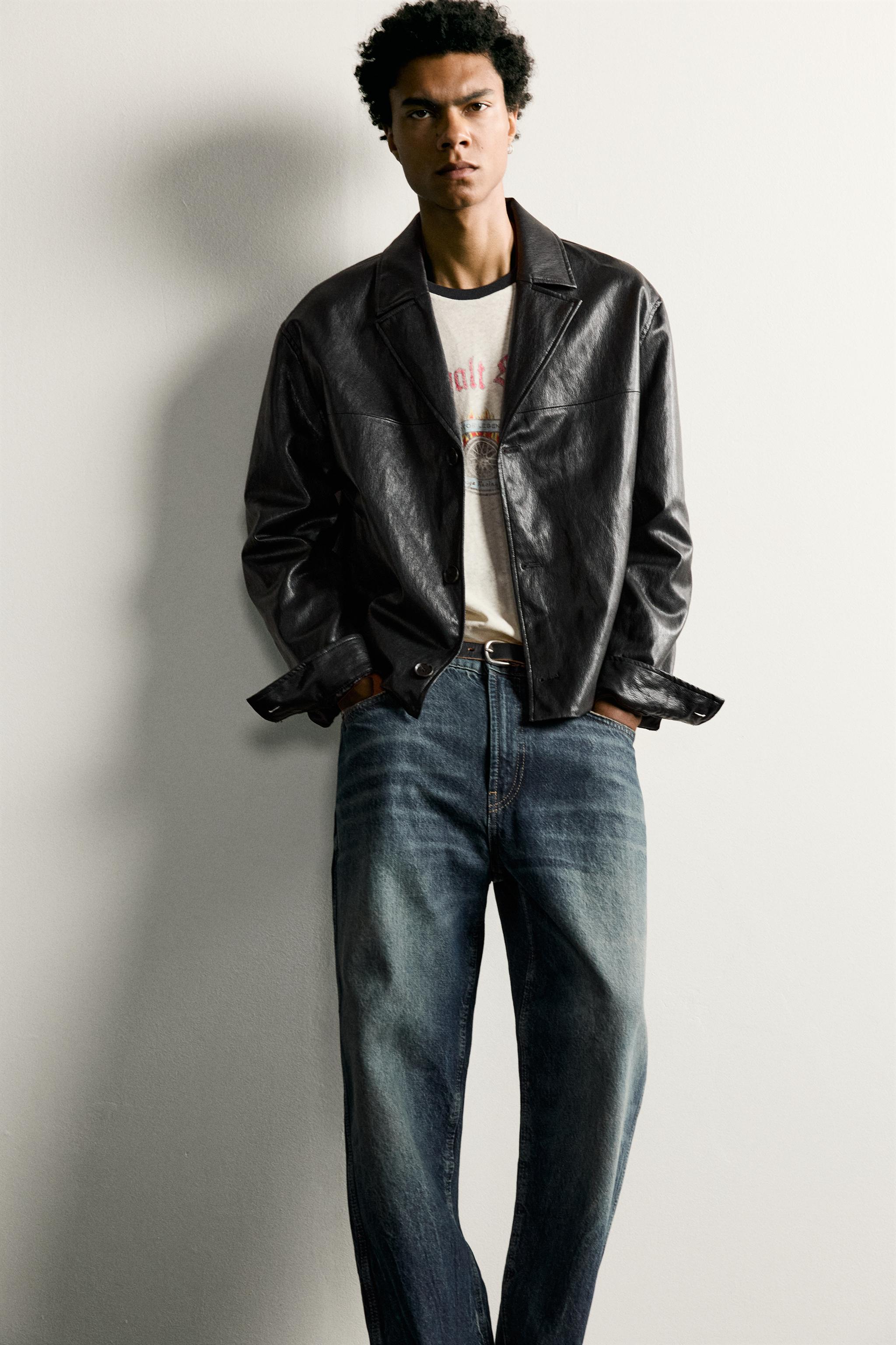 Мужские куртки Zara CROPPED FAUX LEATHER JACKET — фото 6