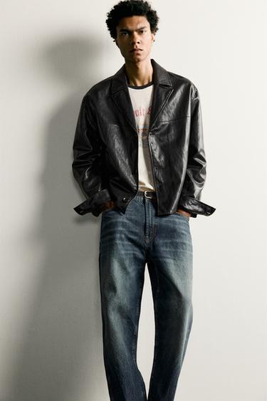 CROPPED FAUX LEATHER JACKET — Black 1