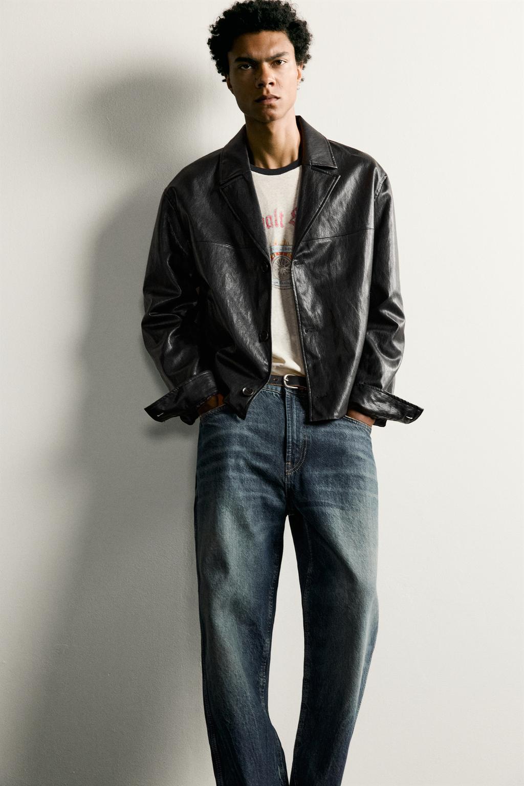 CROPPED FIT LEATHER-EFFECT JACKET
