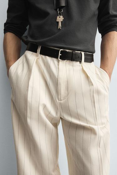 PLEATED STRIPED TROUSERS - Ecru by Zara - Image 4