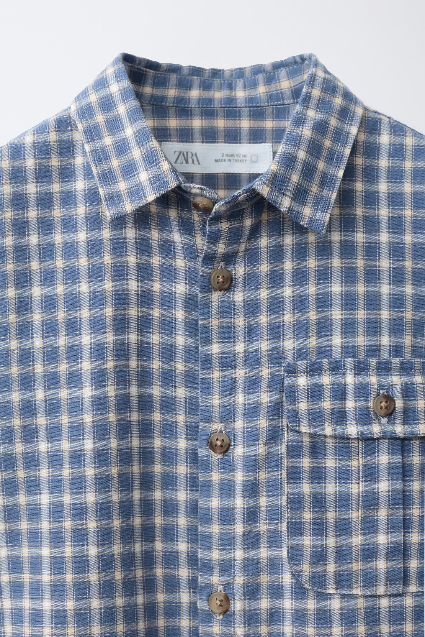 Детская рубашка Zara Plaid Pocket, цвет: Синий — фото 3