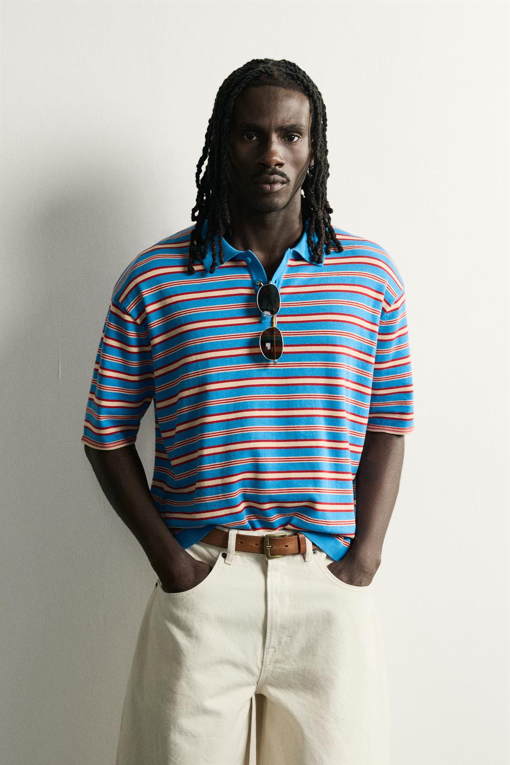 STRIPED JACQUARD KNIT POLO SHIRT