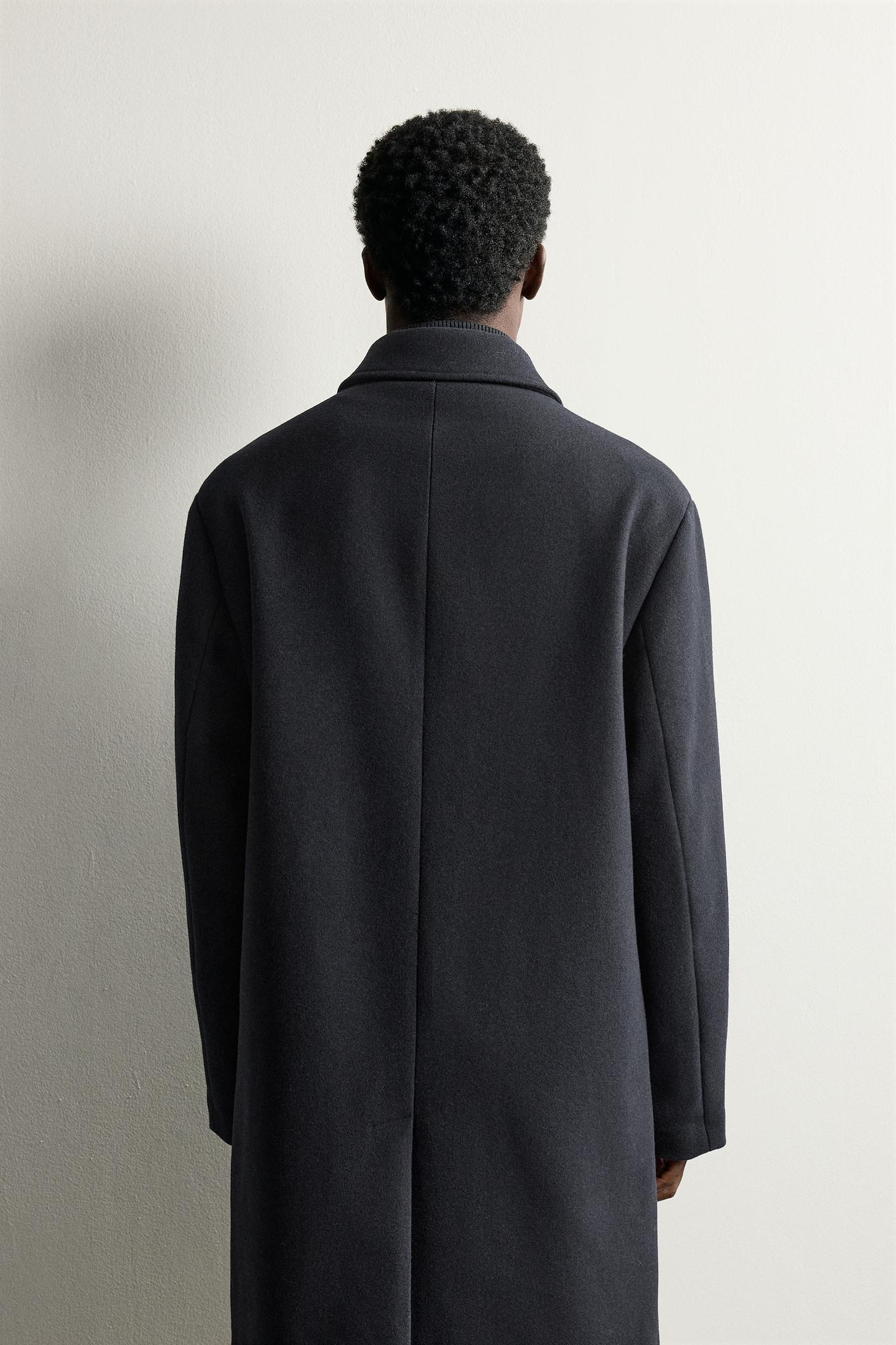 Мужское пальто Zara Regular Fit Detachable Collar, цвет: Тёмно-синий — фото 3