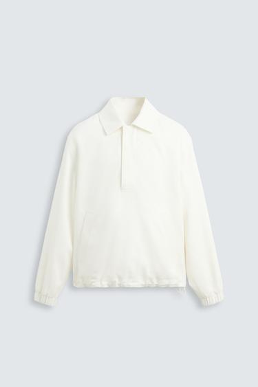 Zara LYOCELL COTTON BLEND KANGAROO JACKET - Ecru