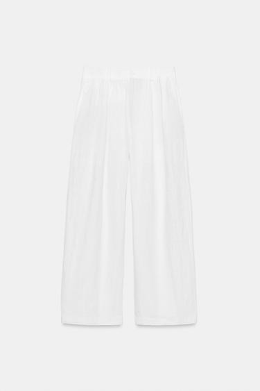 100% LINEN PLEATED TROUSERS ZW COLLECTION - White by Zara - Image 3