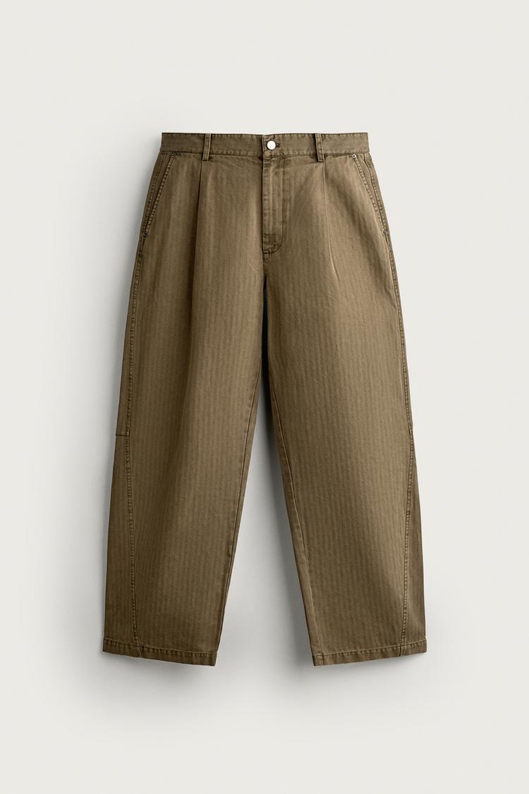 WASHED HERRINGBONE BALLOON  FIT TROUSERS