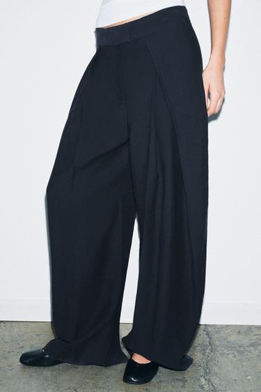 ZW COLLECTION WIDE-LEG PLEATED TROUSERS - Navy blue by Zara - Image 3