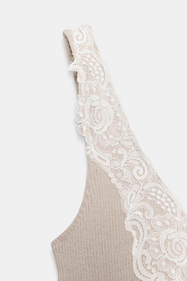 TOP CANNELÉ DENTELLE - rose poudré de Zara - Image 11