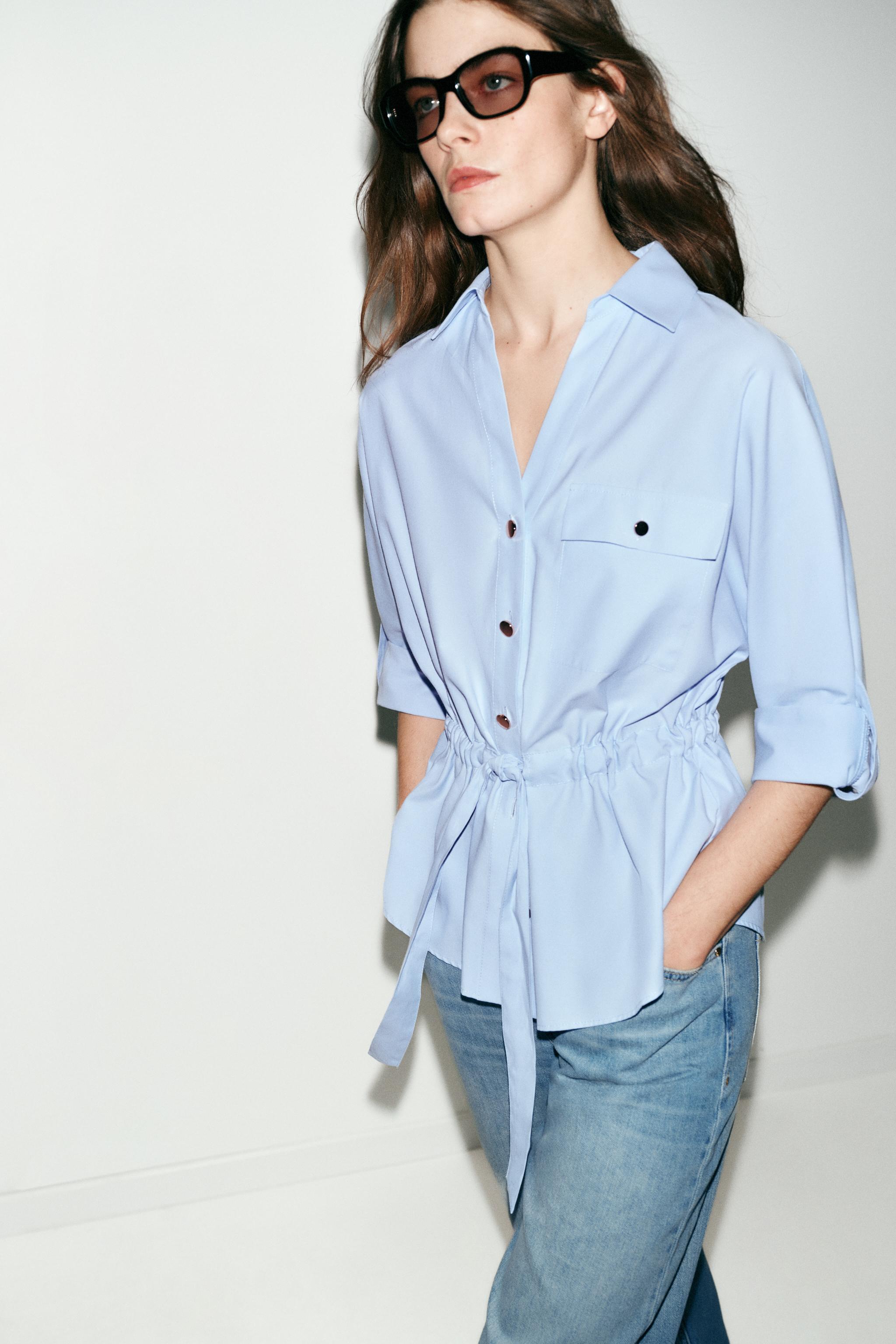 サファリ ポプリンシャツ - ライトブルー | ZARA Japan / 日本