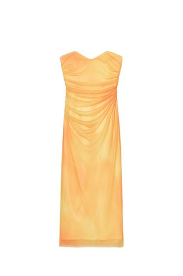 PRINTED TULLE STRAPLESS DRESS