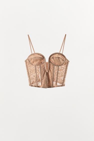 LACE CORSET WITH NECKLINE - Pale pink by Zara