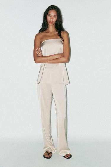 HIGH-WAIST SATIN TROUSERS - Grey / Beige by Zara - Image 0