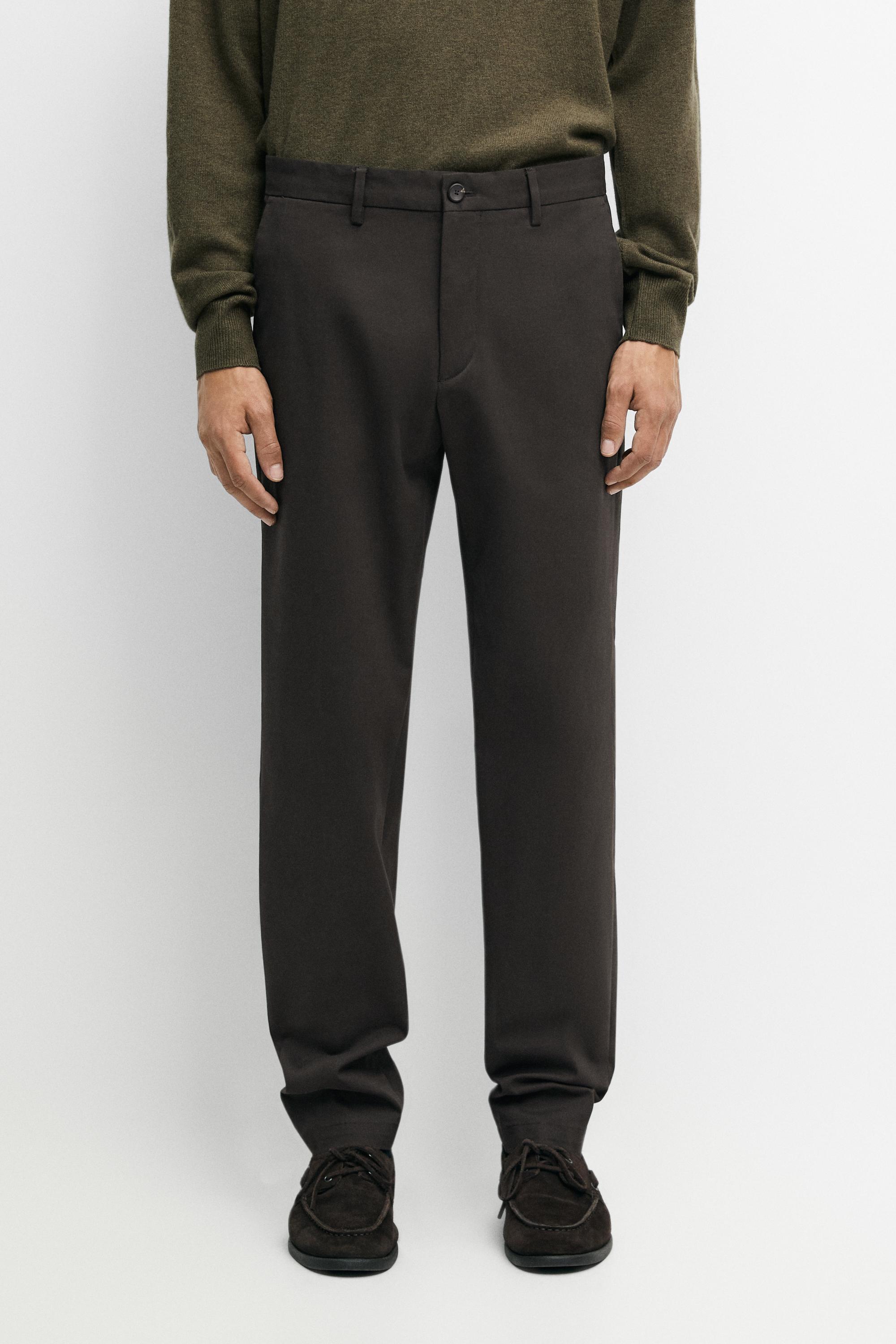 Cotton blend slim fit pants — Brown