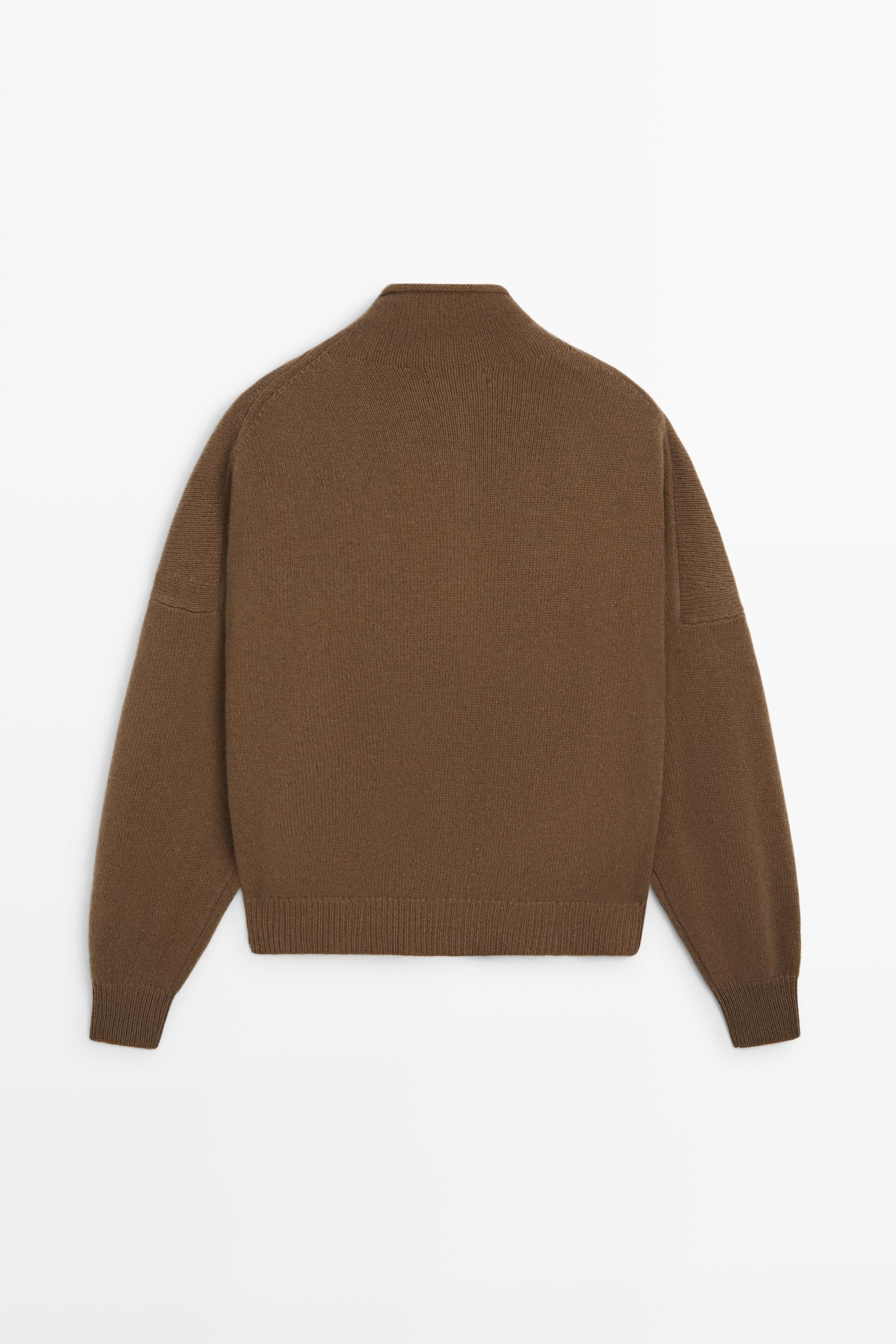 Wool and cashmere knit funnel neck cardigan