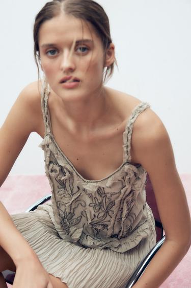 LIMITED EDITION BEADED CRINKLE-EFFECT DRESS - Grey / Beige by Zara