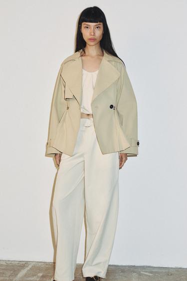 SHORT TRENCH COAT WITH ADJUSTABLE WAIST - Ecru / Beige by Zara - Image 0