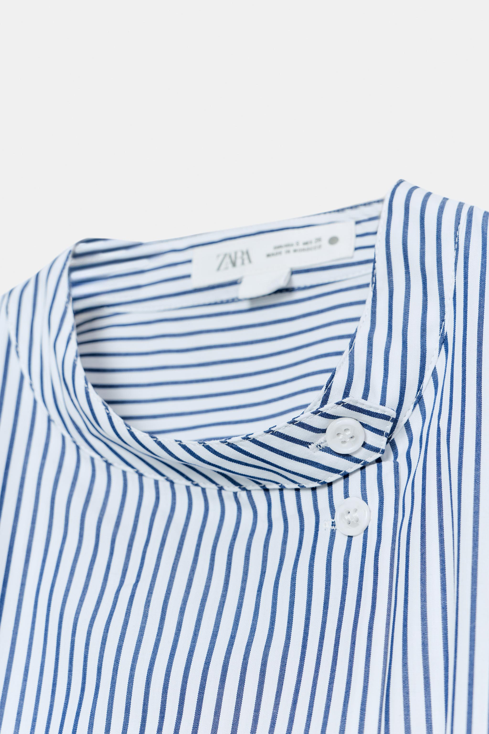 ZW COLLECTION ボタン付きポプリンシャツ - 青色/白色 | ZARA Japan / 日本