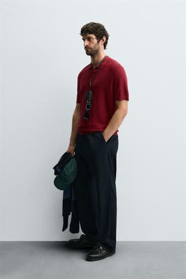 TEXTURED KNIT POLO SHIRT - Bright red by Zara - Image 3