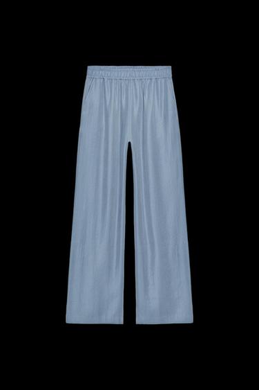 Zara SOFT FEEL WIDE LEG PANTS - Blue / Gray - Image 0
