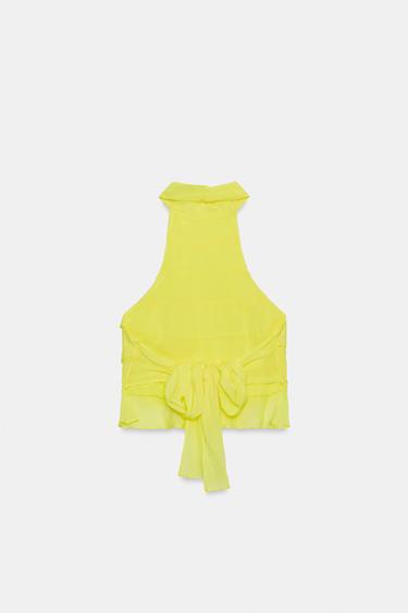 TOP GEORGETTE À ENCOLURE AMÉRICAINE - Jaune citron de Zara - Image 5