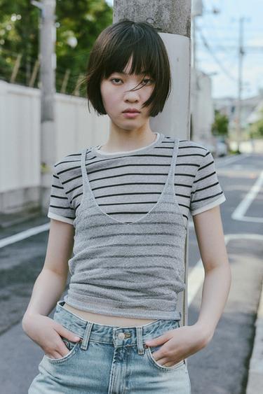 METALLIC THREAD STRAPPY TOP - Silver by Zara