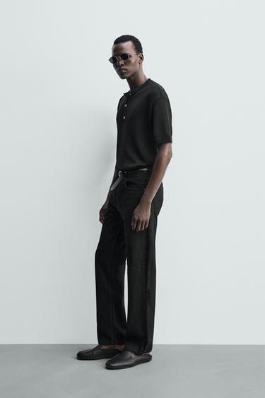 KNITTED HENLEY T-SHIRT - Black by Zara - Image 3