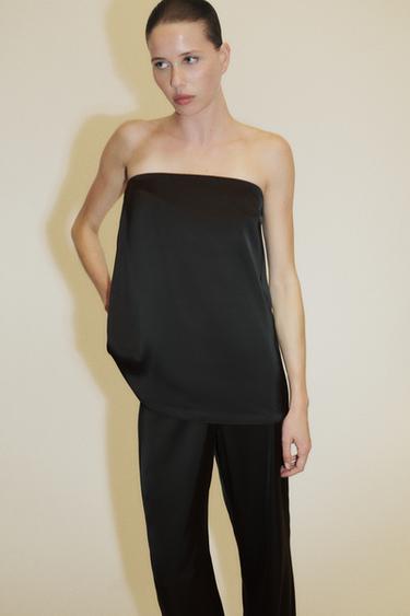 SATIN BANDEAU TOP - Black by Zara