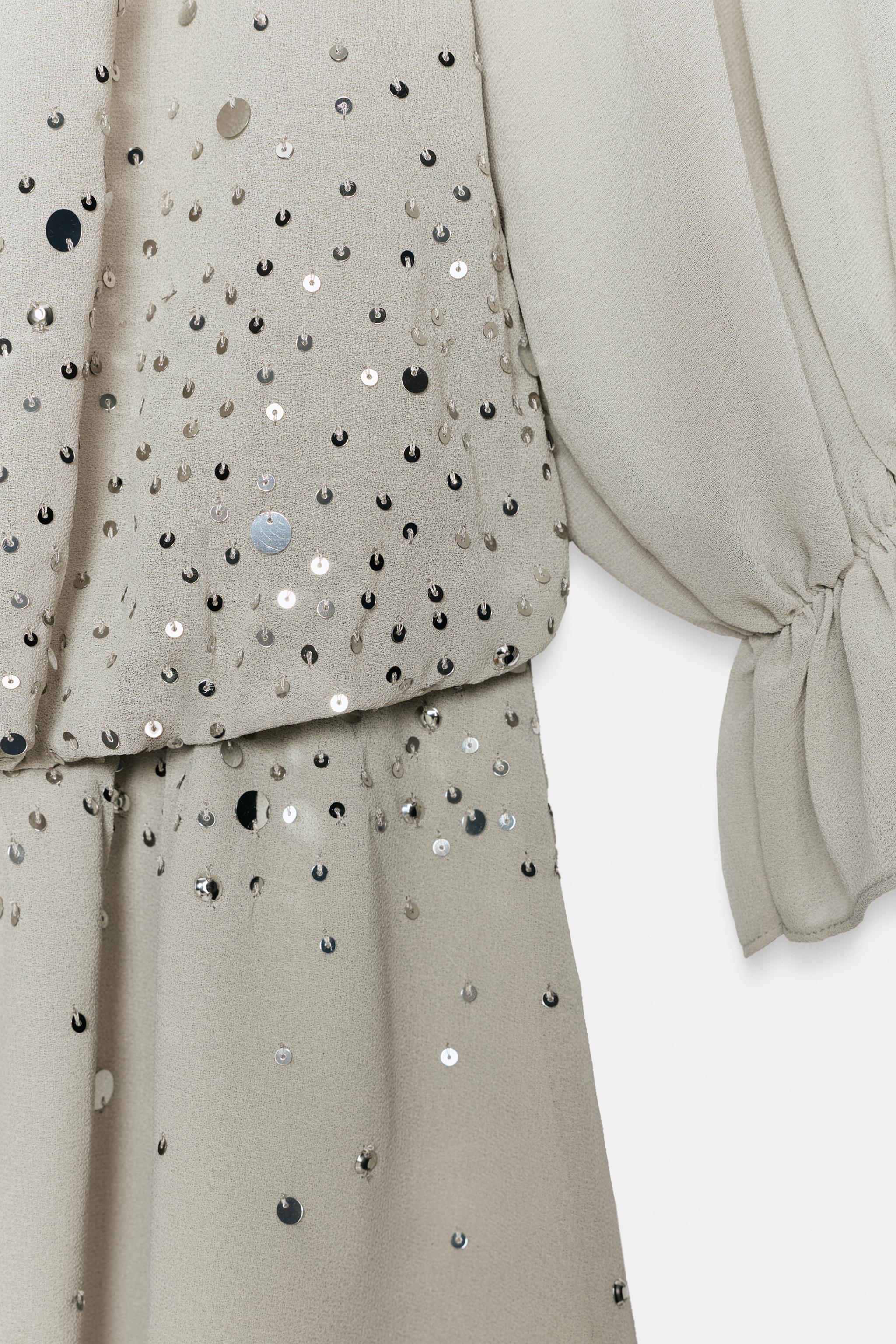 Женские платья Zara GEORGETTE SHIMMER RUFFLE MINI DRESS — фото 7