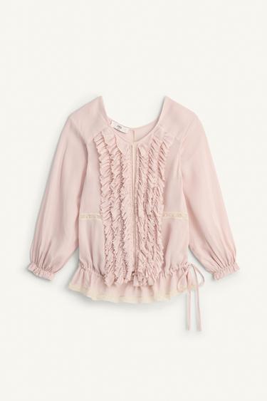 CAMISA VOLANTES ENCAJE LIMITED EDITION - Rosa empolvado de Zara