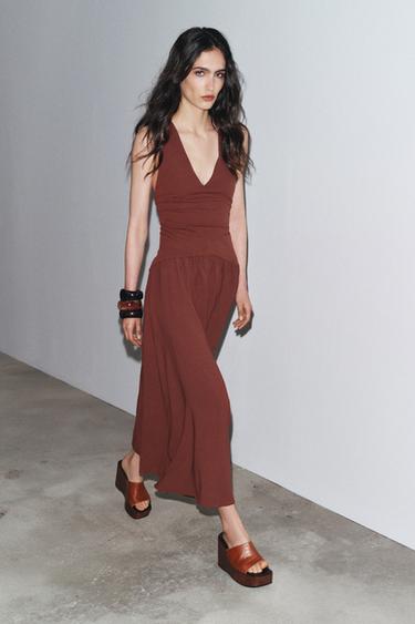 Zara 中長版洋裝 - 棕色